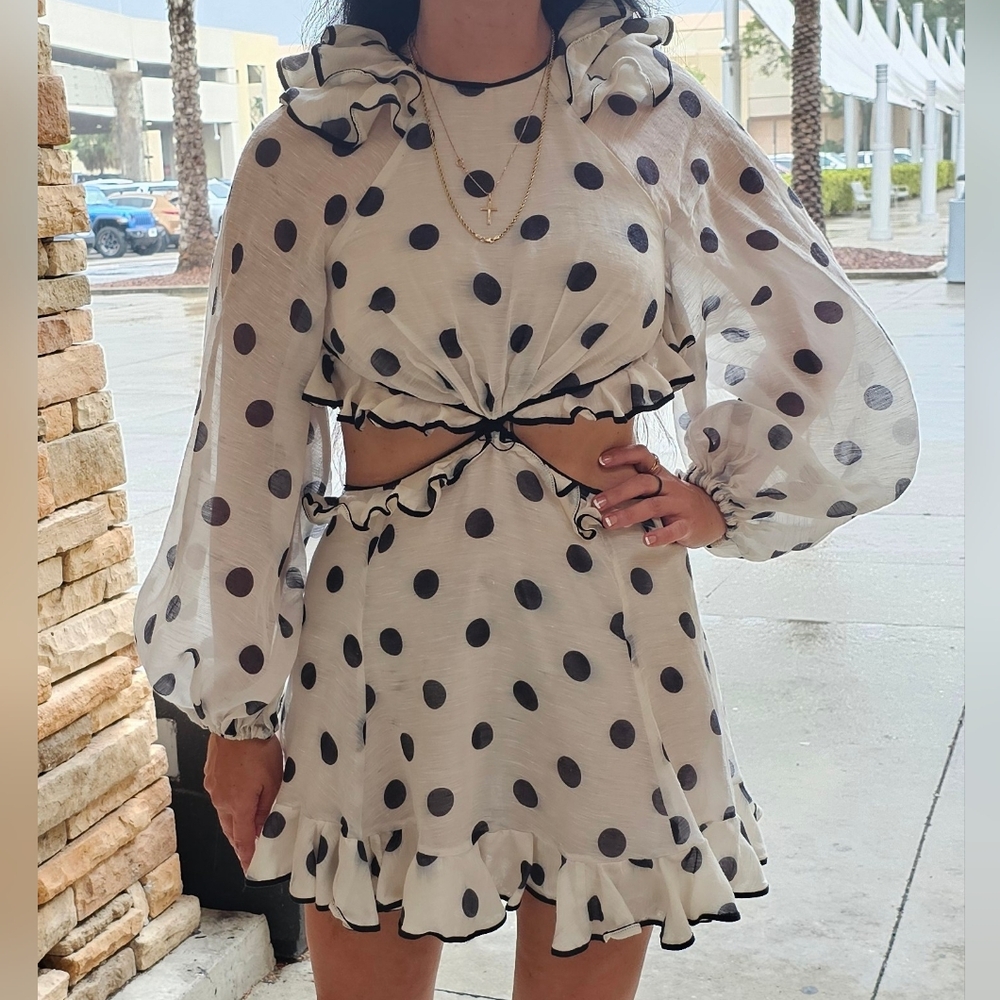 Zimmermann Lovestruck Ruffled Polka-Dot Linen-Blend Open-Back Mini Dress Size 2